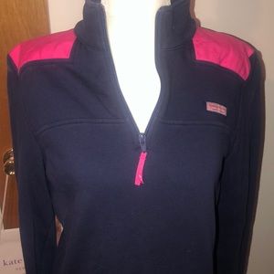 Vineyard vines quarter zip in pink and navy